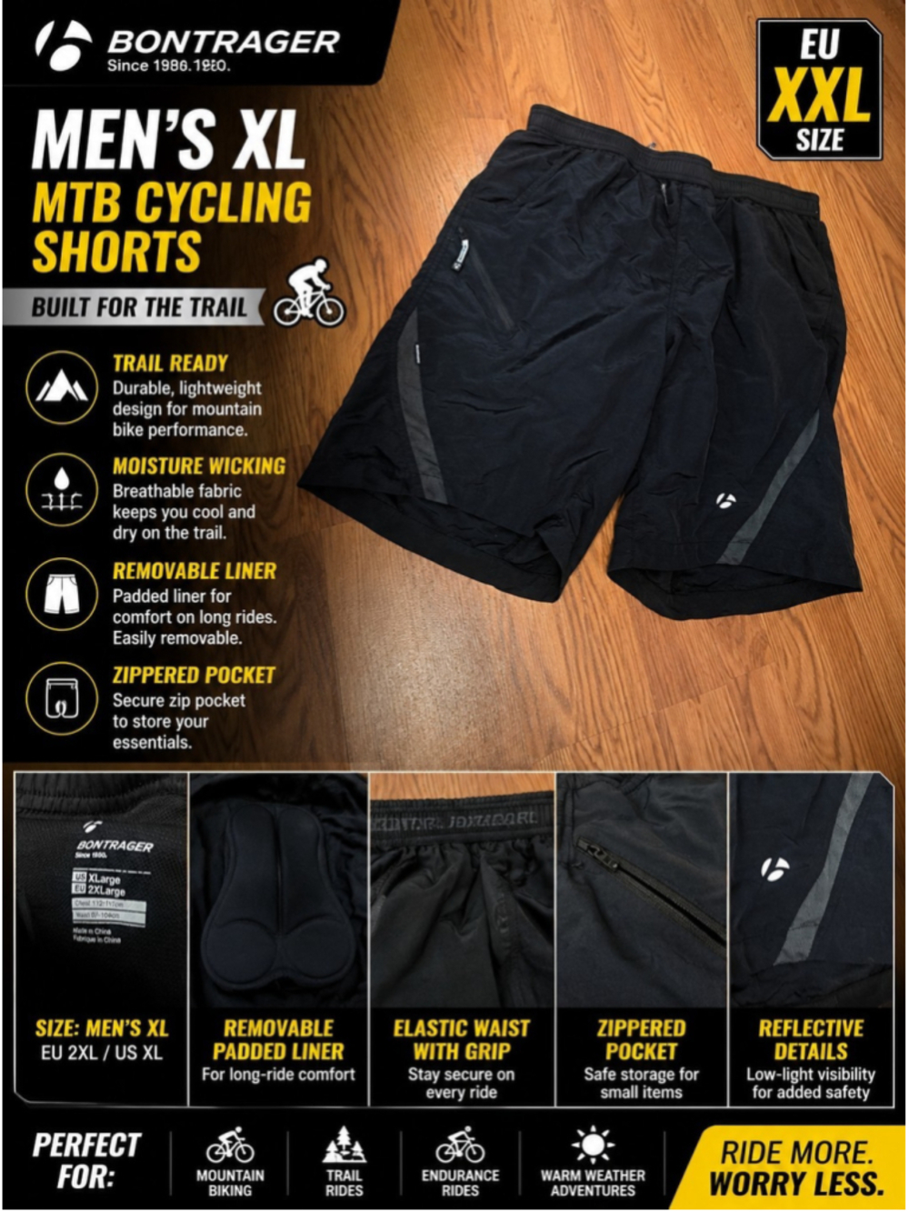Bontrager Men's XL MTB Cycling Shorts Black Padded Liner Trail Bike Trek EU XXL